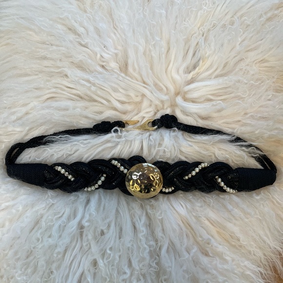 💕 VTG 80s Belt Black and Gold Braided Rope - Picture 3 of 8